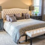 A luxury cabin bedroom with warm linens
